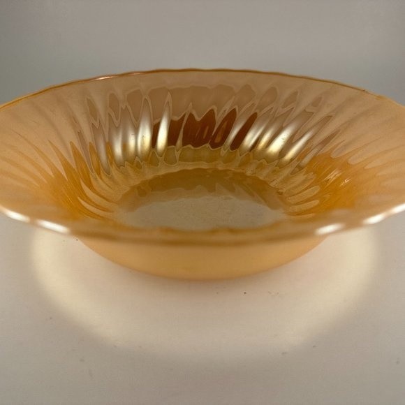 Anchor Hocking Fire King Peach Lustre Swirl Iridescent Serving Dish Bowl 8.5" - Picture 2 of 10